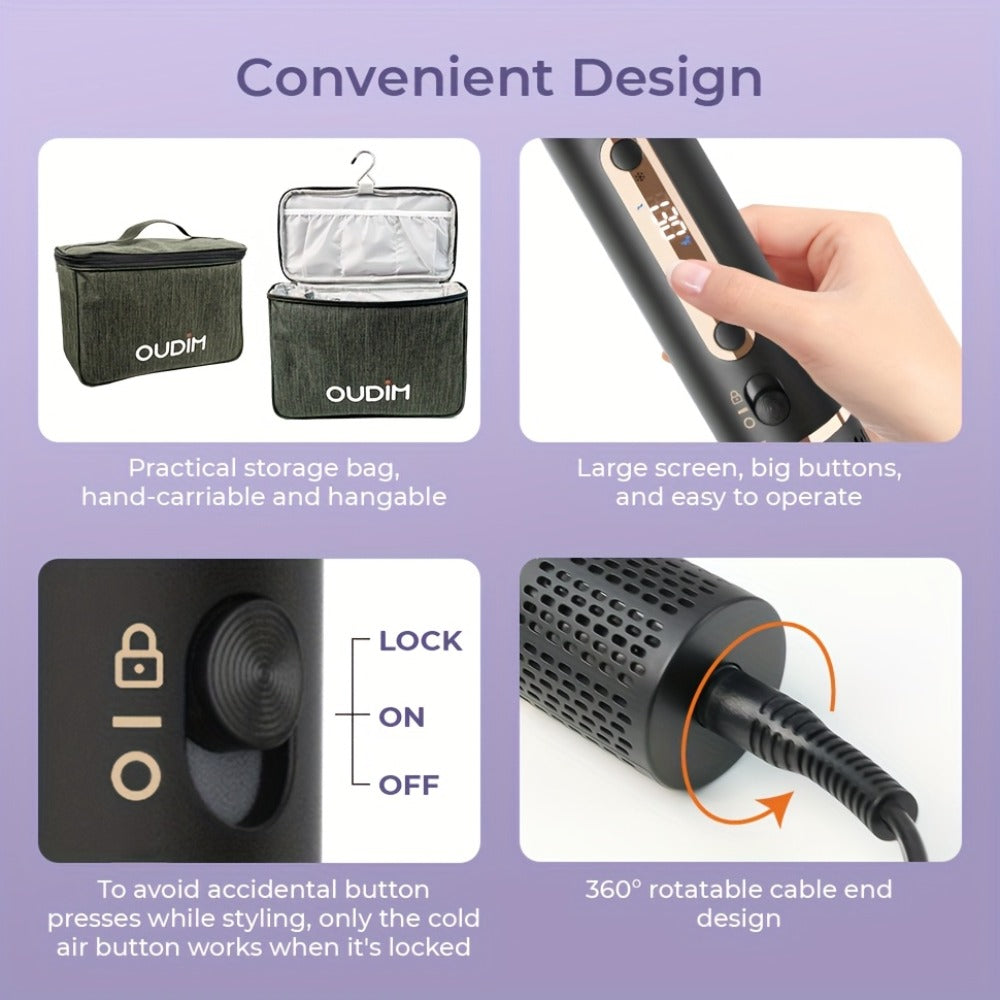 Hot Air Brush 6-in-1 Negative Ion Hair Dryer Brush & Styler 110000 RPM High-Speed Blow Dryer with Curling Iron Straightener Auto-Winding Curler Foldable Handle Storage Bag - product image 22