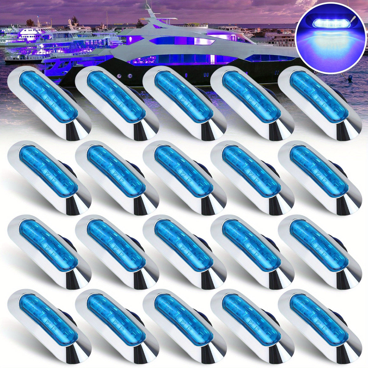 Marine LED Navigation Lights Set of 20 – Low Frequency, No Battery Required, Multi-Color Options – Stern Circular Deck & Onboard Boat Lights for Yachts & Boats