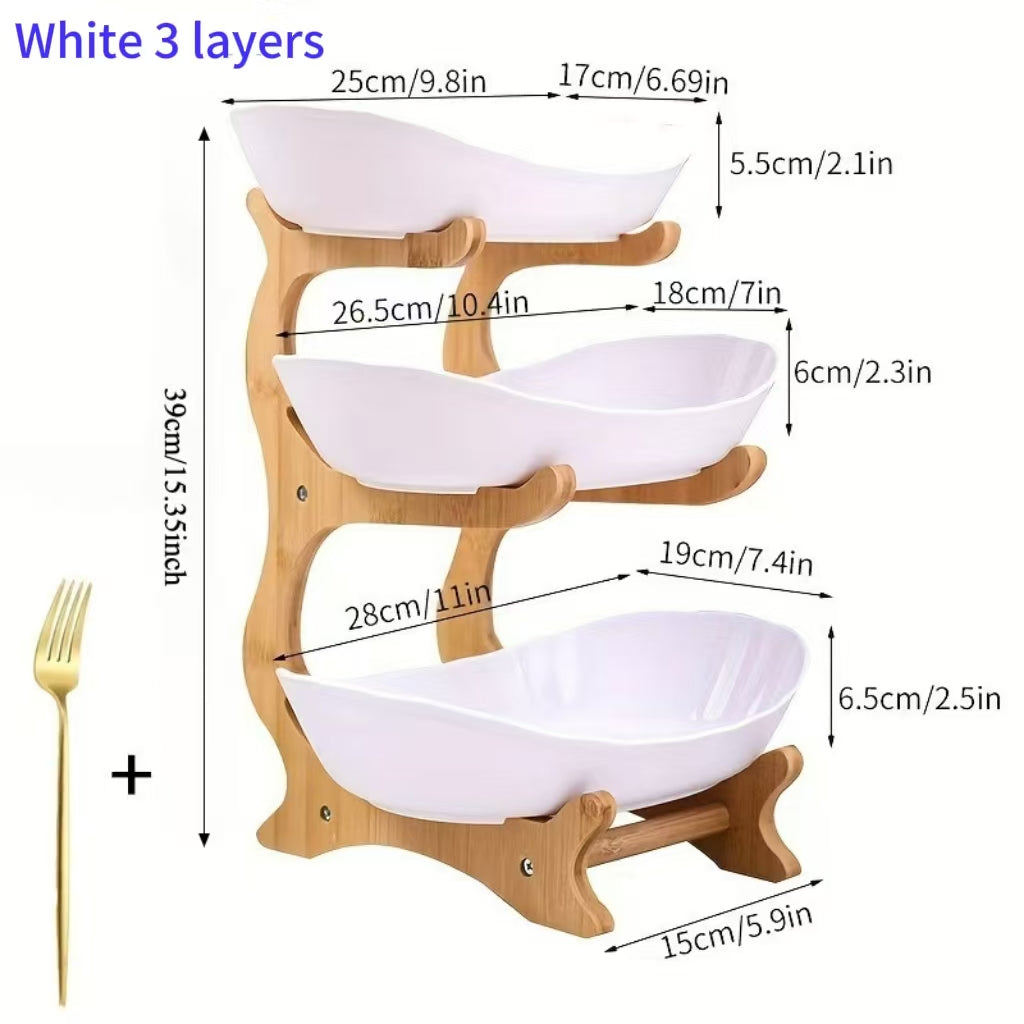 A Creative Two-Layer/Three-Layer Kitchen Fruit Basket, Large-Capacity Layered Fruit Basket, European-Style Dried Fruit Plate, Bamboo and Wood Frame, Household - product image 2