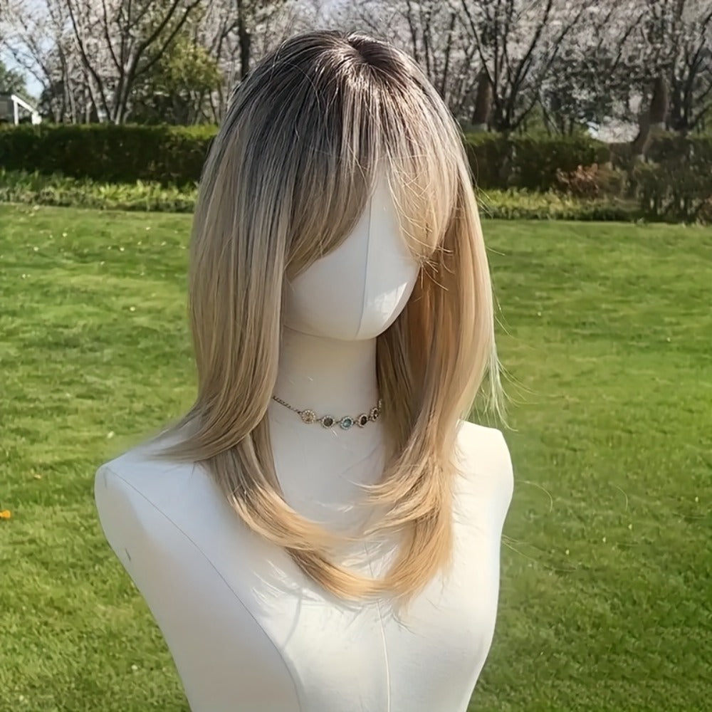 Platinum Blonde Ombre Synthetic Wig Layered Straight 20 Inch Long | Lightweight Chemical Fiber, Hairnet Included | Women Daily Wear Party Cosplay Festival Halloween - product image 6