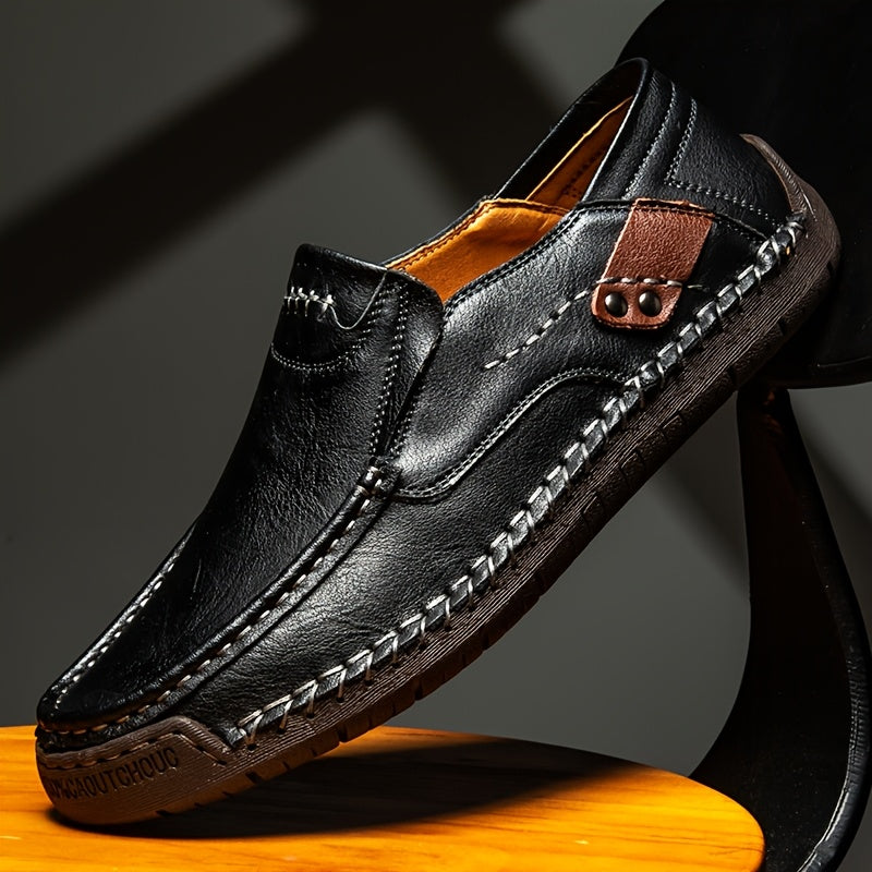 Men's Hand-Stitched Loafers, Non-Slip Wear-Resistant Rubber Sole Driving Moccasins, Vintage Brown Comfortable Smart Casual Daily Walking Business Office Shoes - product image 3
