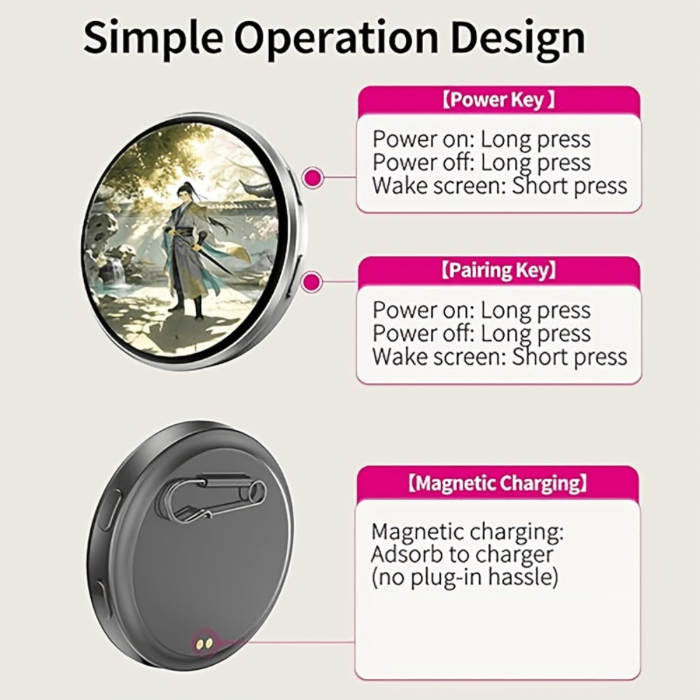 Electronic Anime Badge with Display Screen – Dynamic Touch, High Frame Rate, 600mAh Battery, Bluetooth 6.0 & USB Magnetic Charging – Black White Purple - product image 8