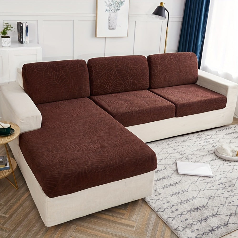 Jacquard Stretch Sofa Cover Set 6pcs Leaf Pattern High Elasticity Furniture Protective Cover with Elastic Band Easy Install Removable Washable Concubine Style Cushion Cover Home De - product image 16