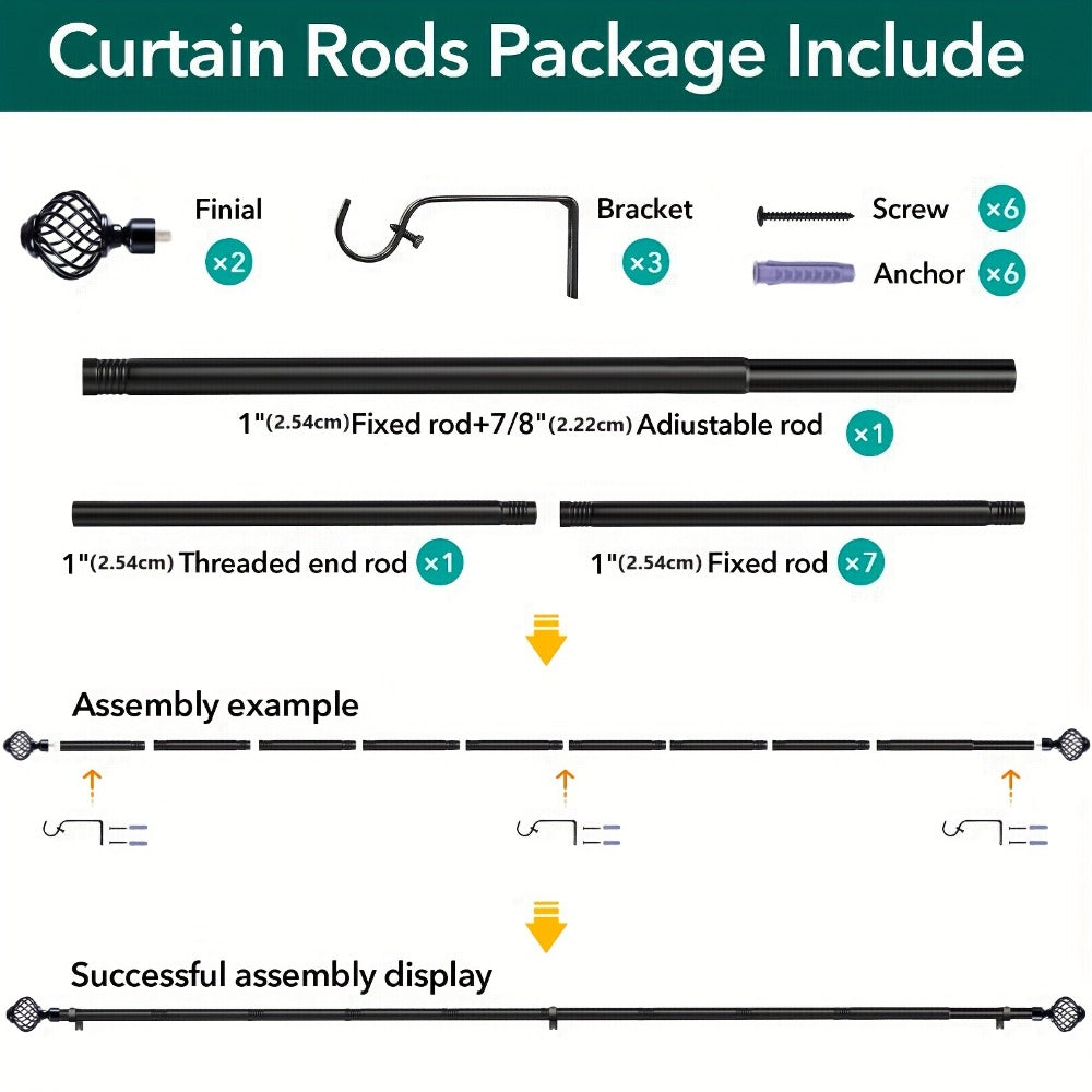 Black Adjustable Curtain Rod Heavy Duty Farmhouse Decorative Drapery Rod for Bedroom Living Room Kitchen Patio 4 Sizes Easy Install - product image 9