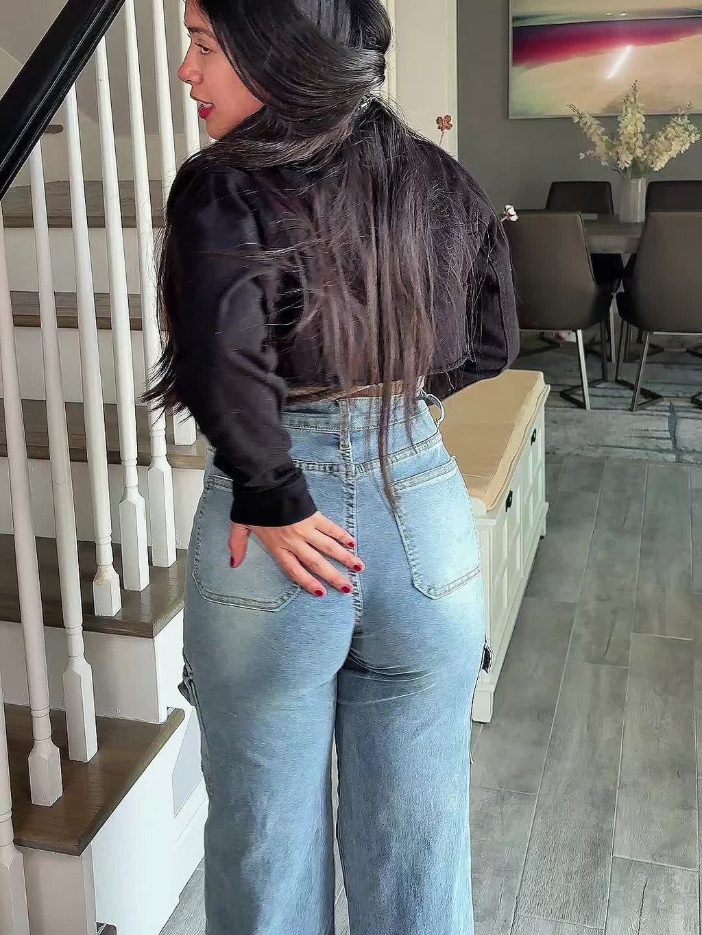 New Style Women's Leisure Straight-Leg Jeans with Laces and Multiple Pockets, Casual Fashion Denim Fabric Sweatpants Jeans Fit Women's Clothing - product image