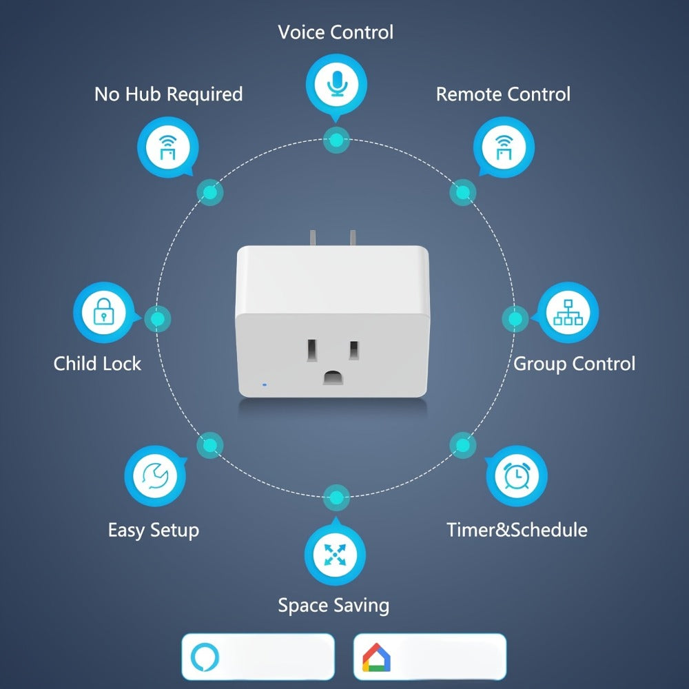 Smart Plug WiFi 15A with Timer Group Control App Remote Works with Alexa Google Home SmartThings Home Assistant Compatible Space-Saving Design 2 Pack 5 Pack - product image 4