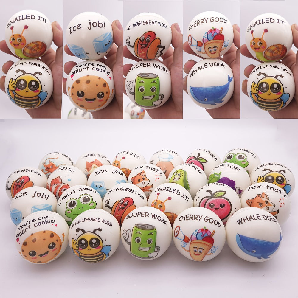 1.18 Inch Soft TPU Sensory Balls with Inspirational Quotes, Cartoon Animal Theme, Classroom Party Favors & Team Building Gifts – Motivational Animal Squeeze Stress Balls 24 Pack