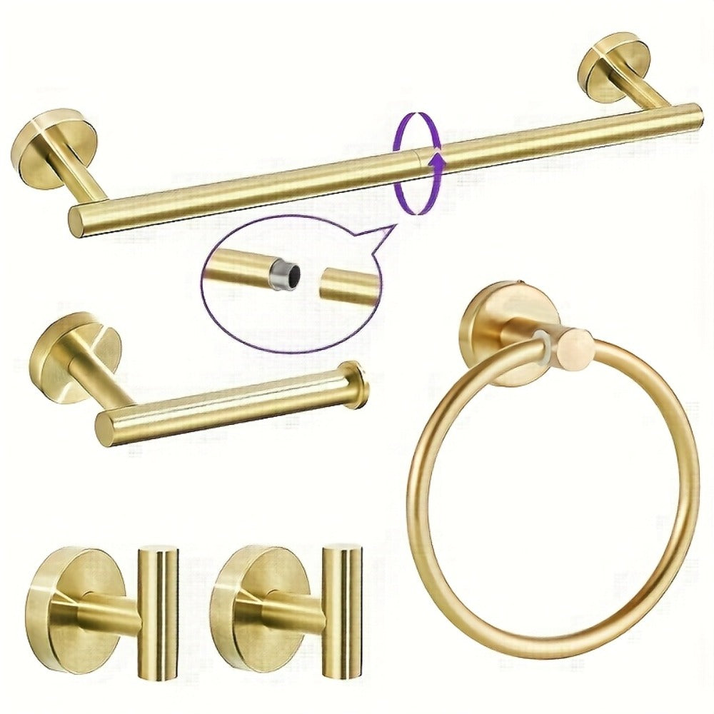 5-Piece Bathroom Hardware Set SUS304 Stainless Steel 24" Towel Bar Towel Ring Toilet Paper Holder Robe Hooks Black Silver Gold - product image
