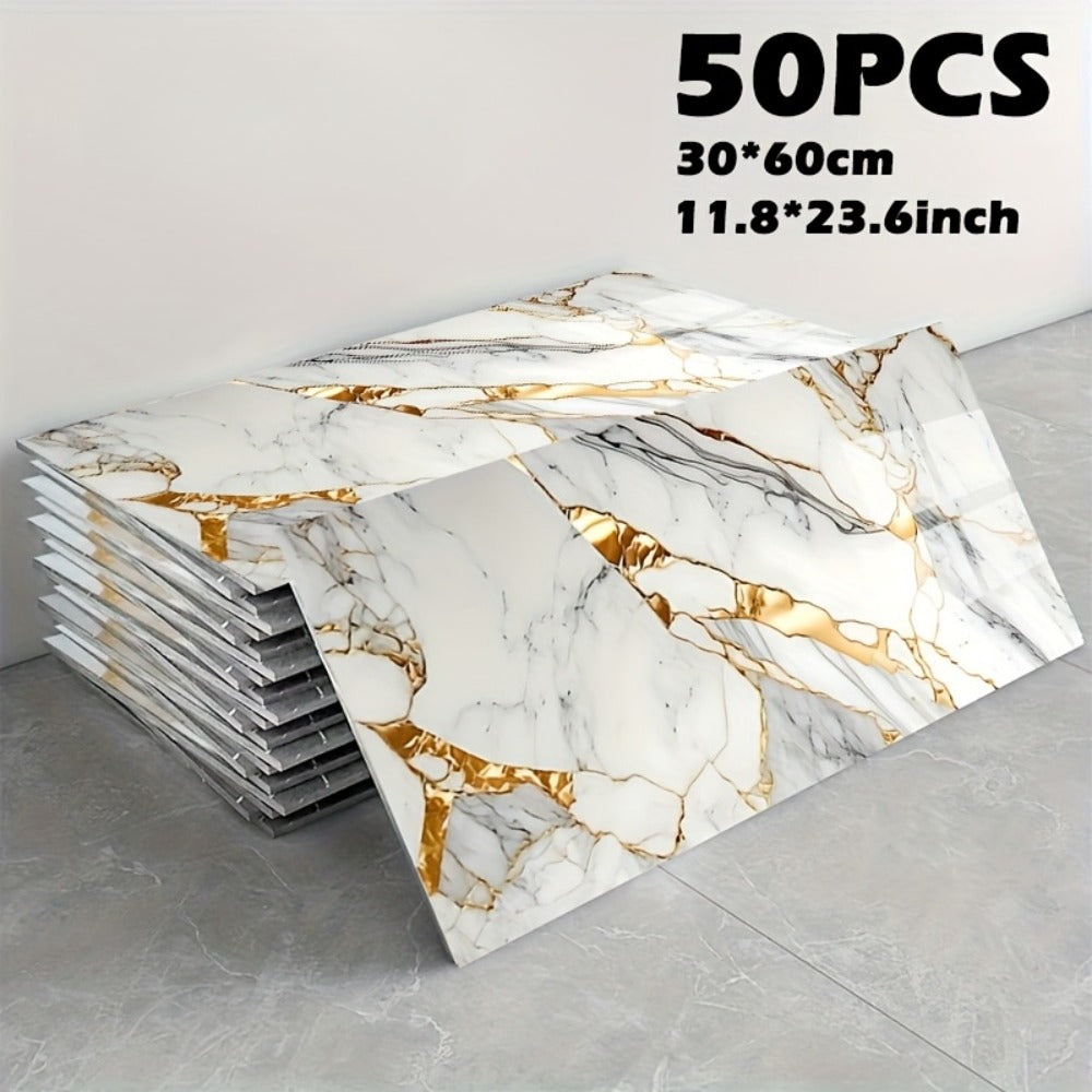 Peel and Stick Marble Tile Stickers – Self Adhesive Foam Wall Tiles for Bathroom Kitchen Office Bohemian Home Decor (50/100pcs, White/Gray/Black/Blue Gold) - product image 3
