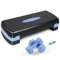 Aerobic Stepper Set with 2 Dumbbells & Measuring Tape | Blue Black Pink Green | Adjustable Height Exercise Step Platform with Level Risers for Cardio, Step - product image