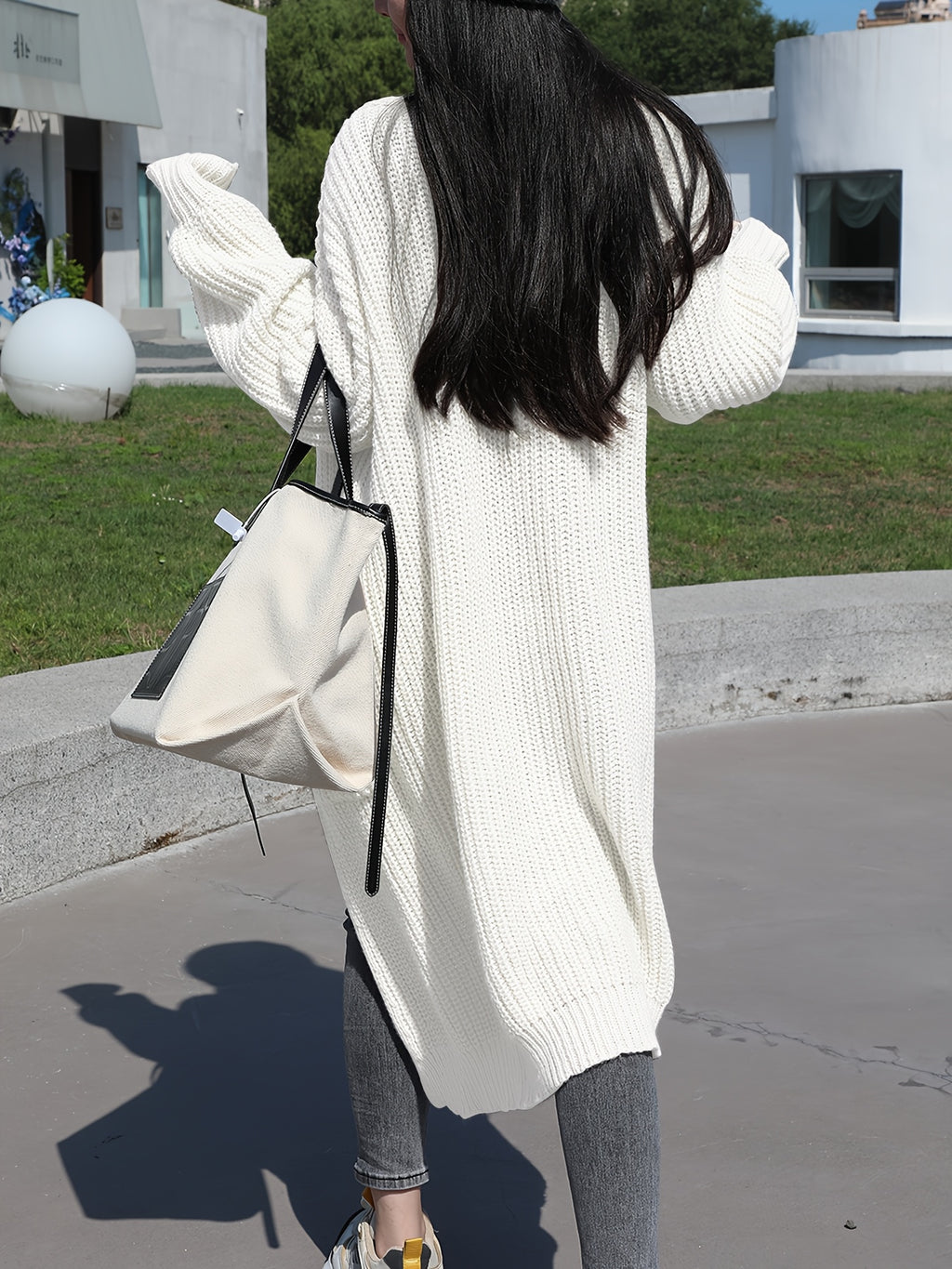 Plus Size, Solid Color Plus-Size Women's Long Pocket Cardigan Loose Over-the-Knee Sweater Coat Fashion Versatile Outerwear - product image 6