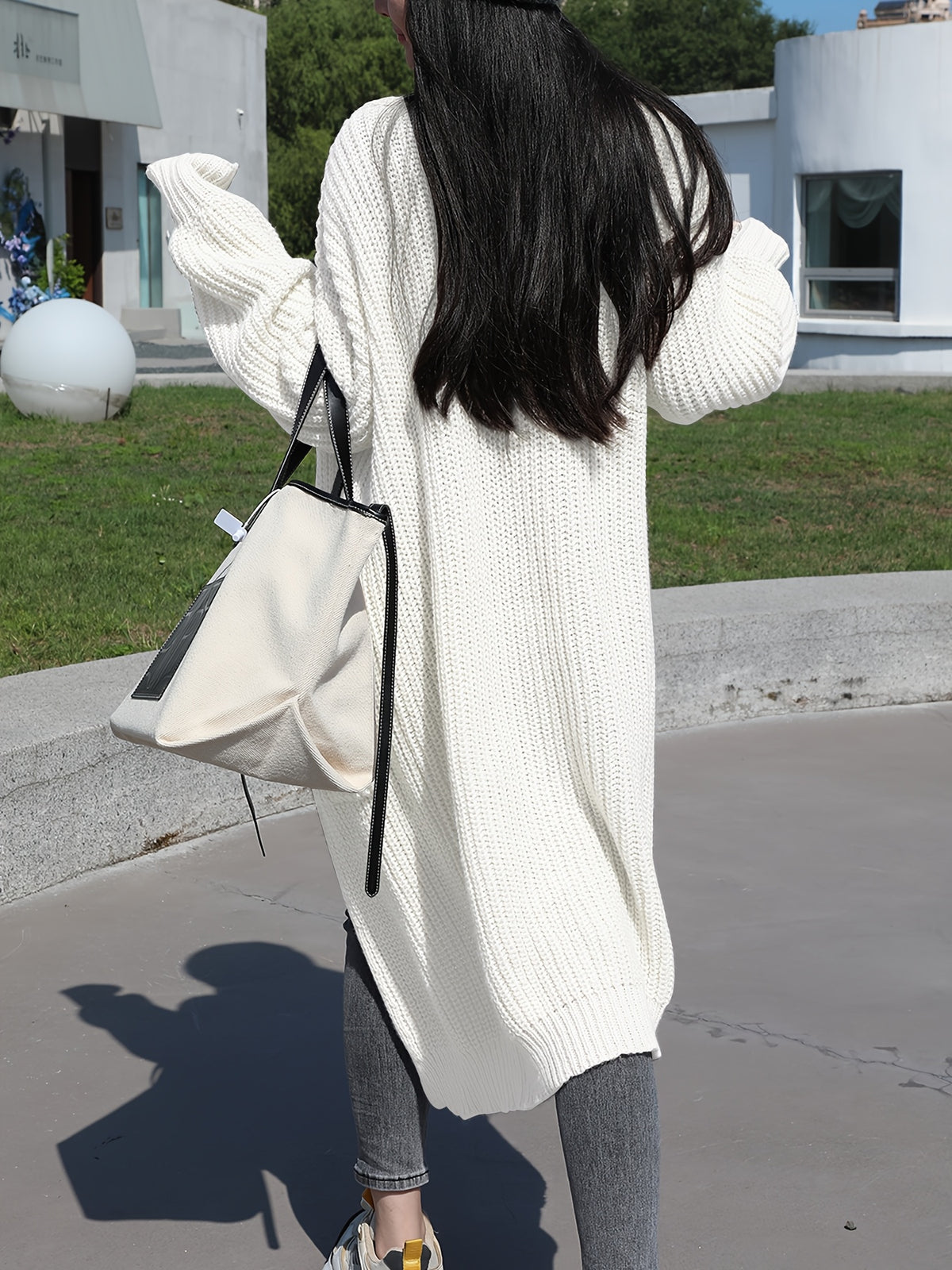Plus Size, Solid Color Plus-Size Women's Long Pocket Cardigan Loose Over-the-Knee Sweater Coat Fashion Versatile Outerwear - product image 6
