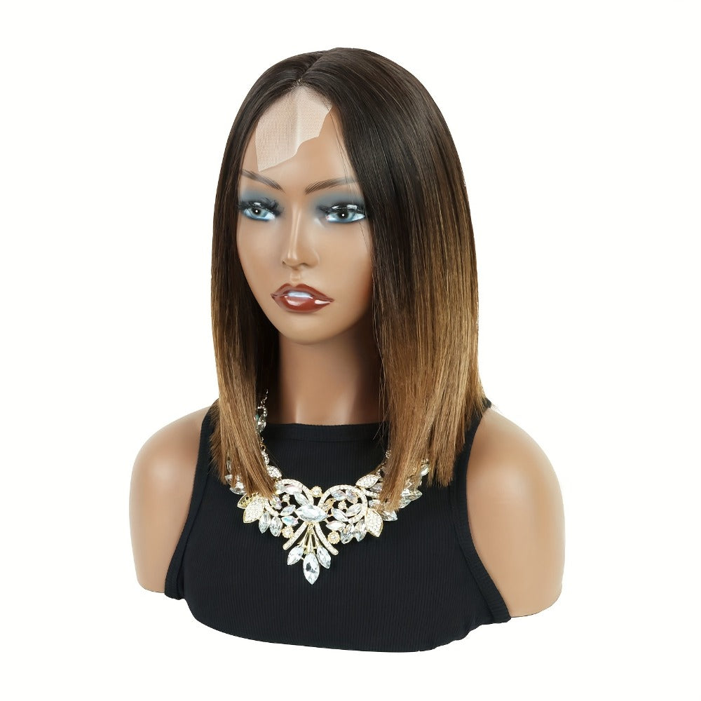 U Part 13x2 Lace Front Bob Wig Ombre Black Brown Straight Synthetic 12 Inch | Natural Hairline Lightweight Glueless for Women Daily Wear & Special Occasions - product image 3