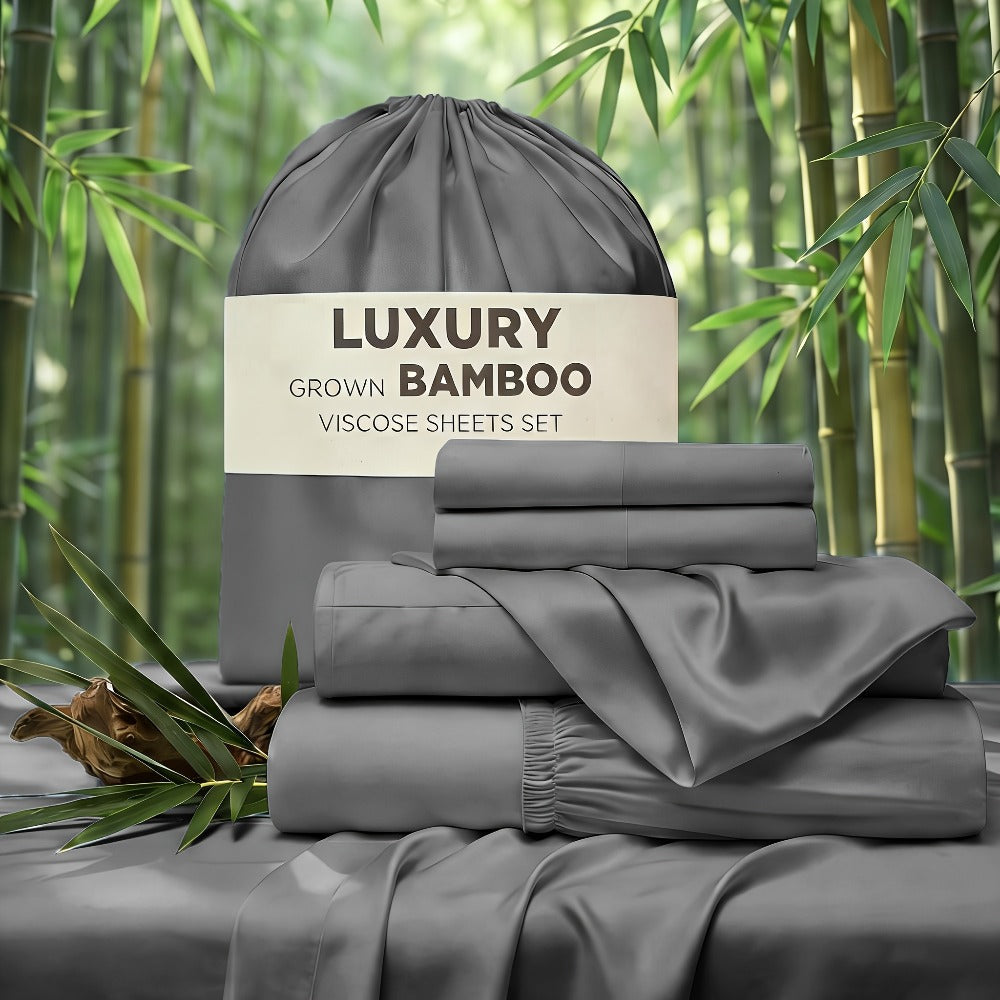 Cooling Bed Sheet Set 4 Piece Bamboo Rayon Deep Pocket Twin Full Queen King Extra Soft Wrinkle Fade Stain Resistant Hotel Luxury Pillowcase Bedroom Decor - product image 7