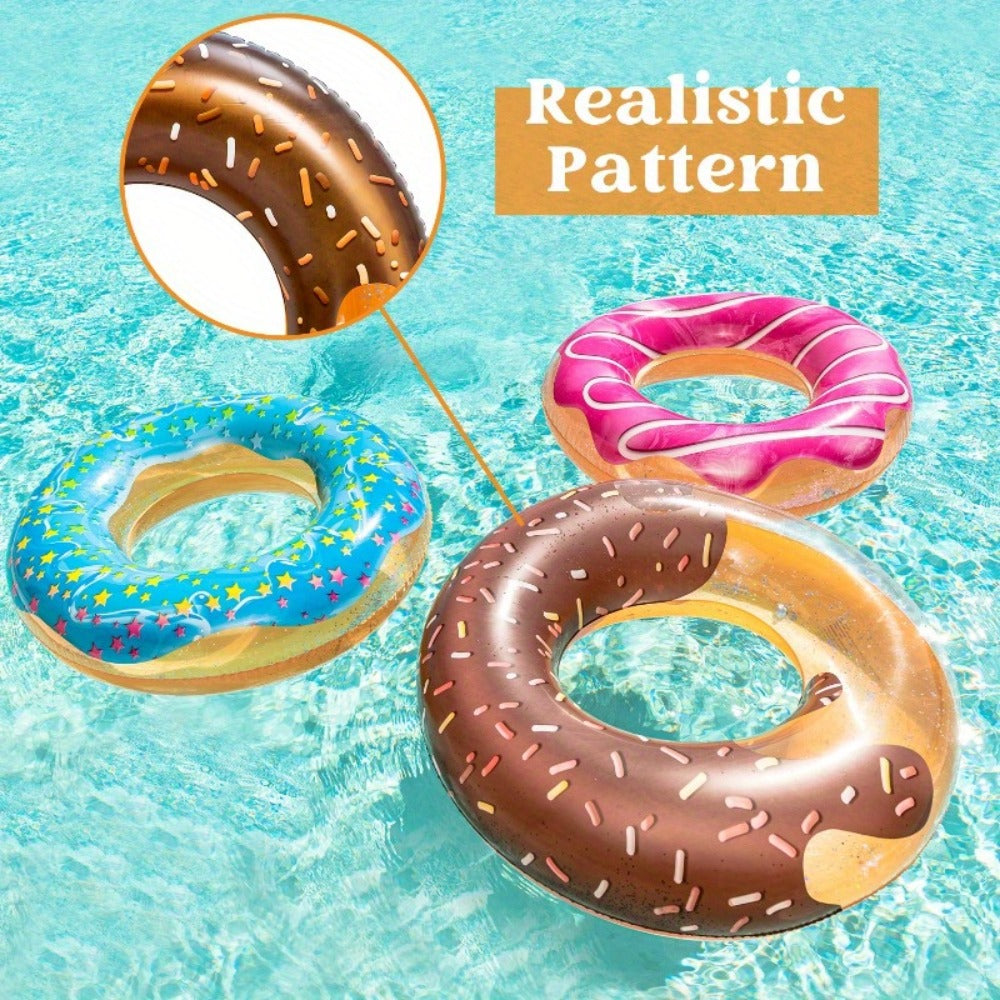 Glitter Donut Pool Float 3 Pack 32.5 Inch Inflatable Swim Ring Set | Strawberry Chocolate Mint Pool Tubes for Summer Pool Party, Birthday Decoration, Kids Teens & Adults