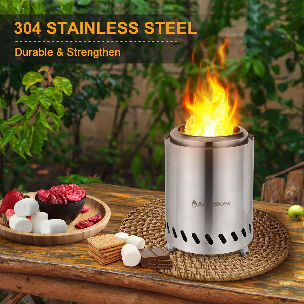 Tabletop Fire Pit 9.7x7 Inch Low Smoke Outdoor Patio Camping Stove Wood Pellet Burning with Fireproof Mat Travel Bag - product image