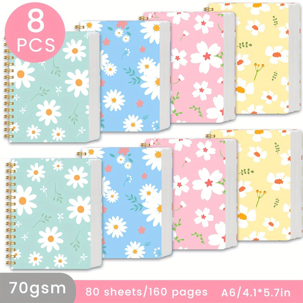 A6 Spiral Notebooks 8 Pack - Floral Design College Ruled Journals with Tear-Off Pages | Portable Memo Pads for Students & Office | Gift Set - product image