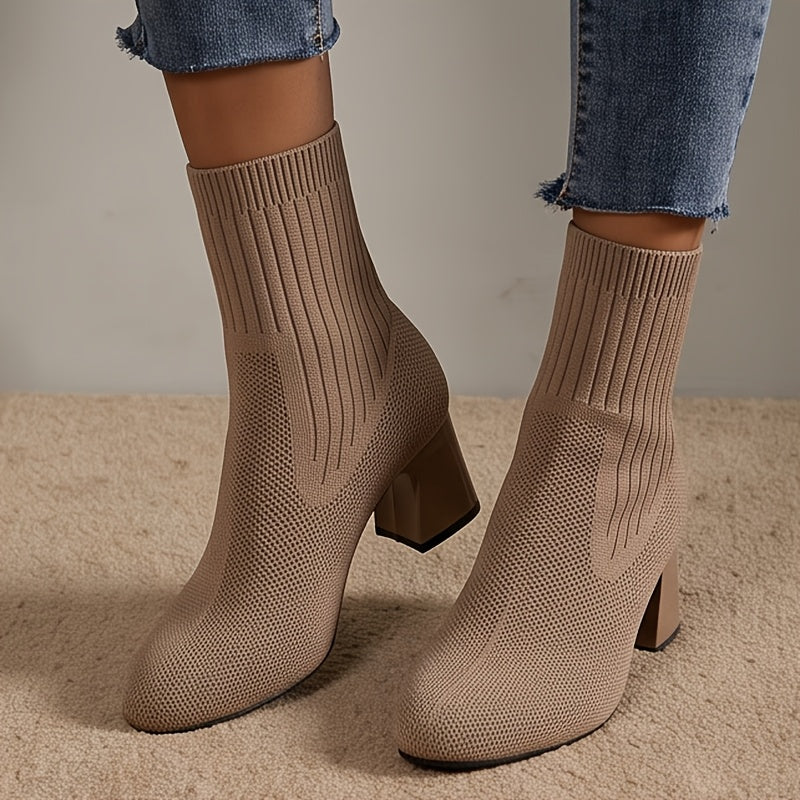 Women's Knit Sock Ankle Boots, Pointed Toes Flatter Feet, Square Toe Chunky Heel Fashion Booties, Comfortable Casual Dress Shoes for Women, Women's Shoes - product image 4