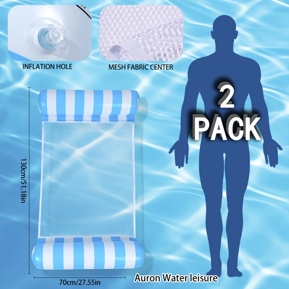 4-in-1 Inflatable Pool Float Hammock 2-Pack for Adults | Floating Bed, Lounge Chair, Drifter & Saddle, Striped Water Hammock for Swimming Pool Lake Beach - product image 6