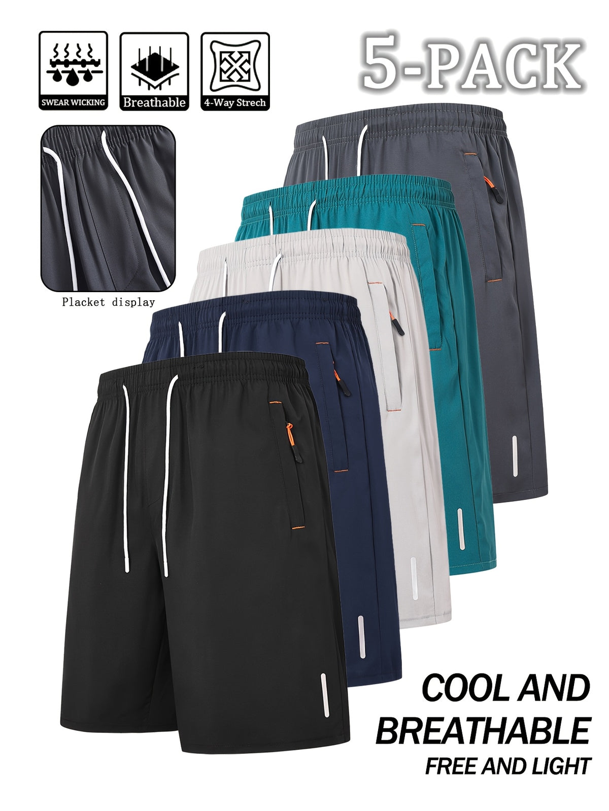 5pcs Men's Summer Fashion Shorts, Soccer and Basketball Men's Sports Shorts, Multi-Color Combination Versatile Summer Shorts Set, Quick-Dry Athletic Fitness - product image 20