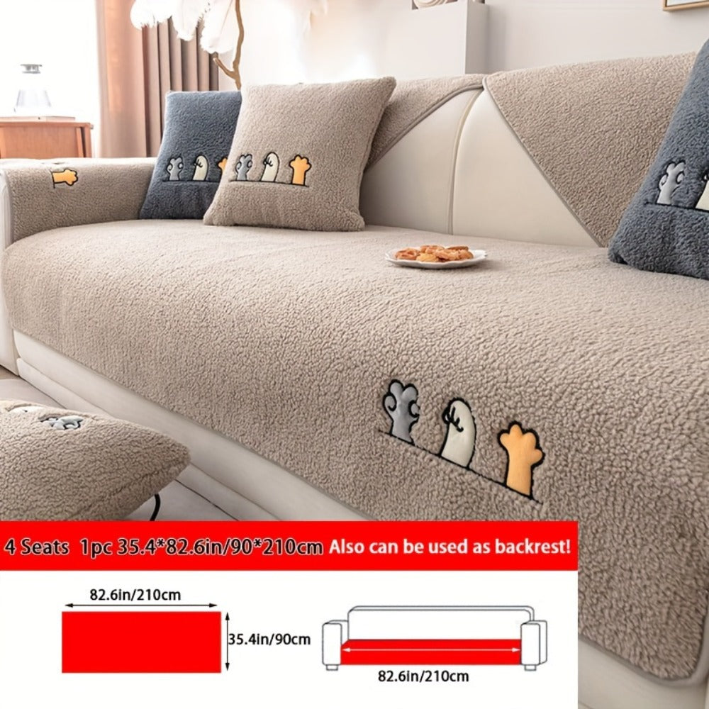 Plush Shearling Sofa Cover Non-Slip Pet-Friendly Couch Protector Animal Bone Embroidery Soft Warm for Living Room Bedroom Office 2 3 4 Seater - product image 24