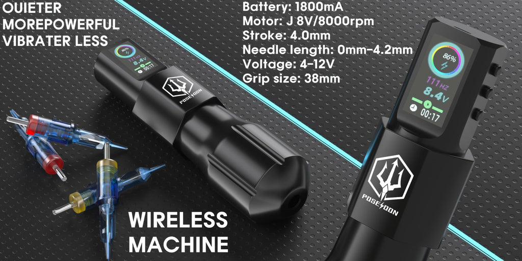 Tattoo Kit Complete Wireless with LCD Screen - POSEIDON LTK08 Battery Pen 20 Needles 11 Inks 6H Runtime Practice Skin Transfer Paper Full Tattoo Supplies for Beginners & Profession - product image 10