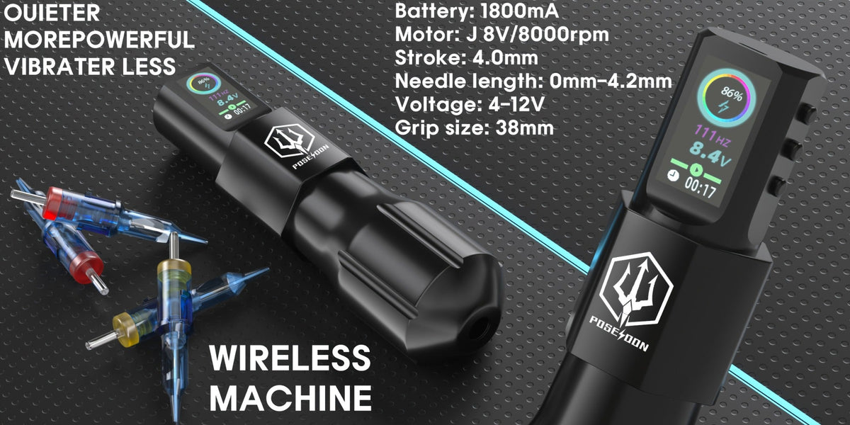 Tattoo Kit Complete Wireless with LCD Screen - POSEIDON LTK08 Battery Pen 20 Needles 11 Inks 6H Runtime Practice Skin Transfer Paper Full Tattoo Supplies for Beginners & Profession - product image 10