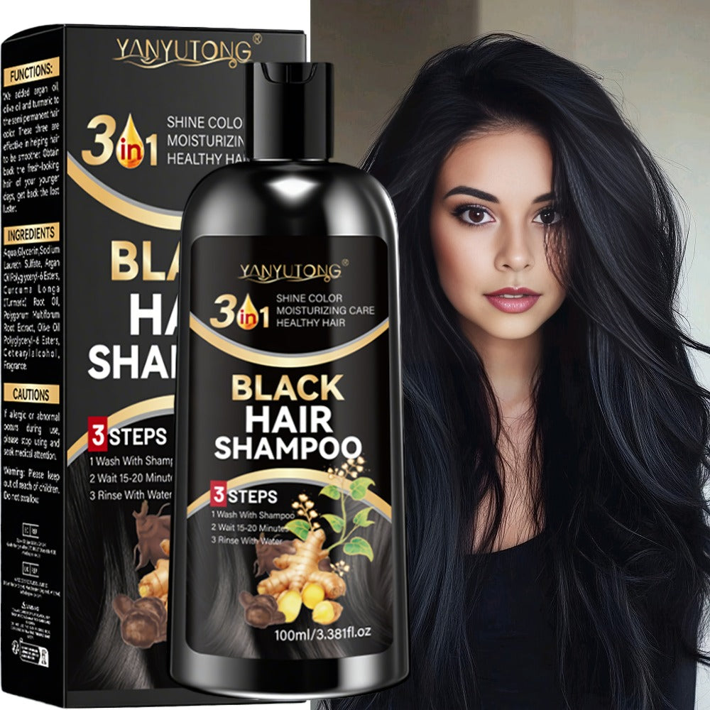 Polygonum Multiflorum Black Hair Dye Shampoo with Ginger Extract 100ml — Instant Gray Coverage, Gentle Plant-Based Ammonia-Free Formula, Long-Lasting Color, He Shou Wu, Unisex Men  - product image