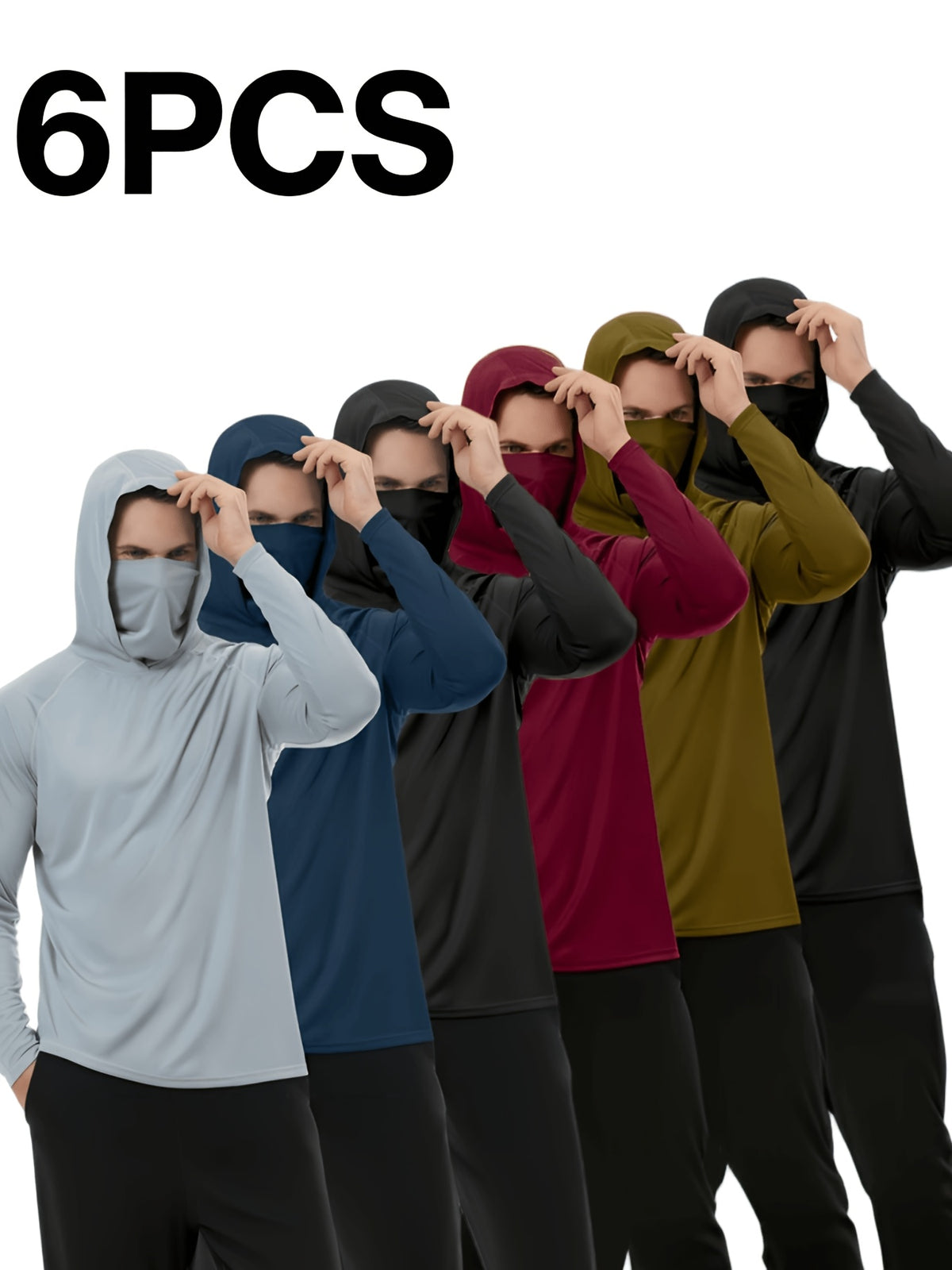 6pcs Men's Fashion Hoodie Set with Built-in Mask Trendy Style Lightweight Comfort, Quick-Dry Breathable 2026 Valentine's Day Gift - product image 8