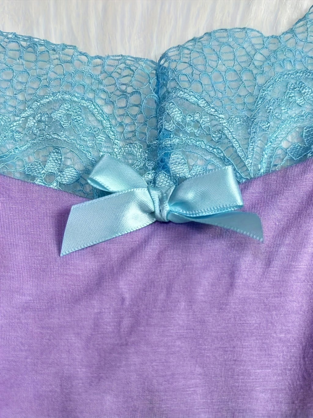 Contrast Color Lace Splicing V-Neck Bow Splicing Soft and Comfortable Skin-Friendly Casual Home Pajamas Set - product image 12