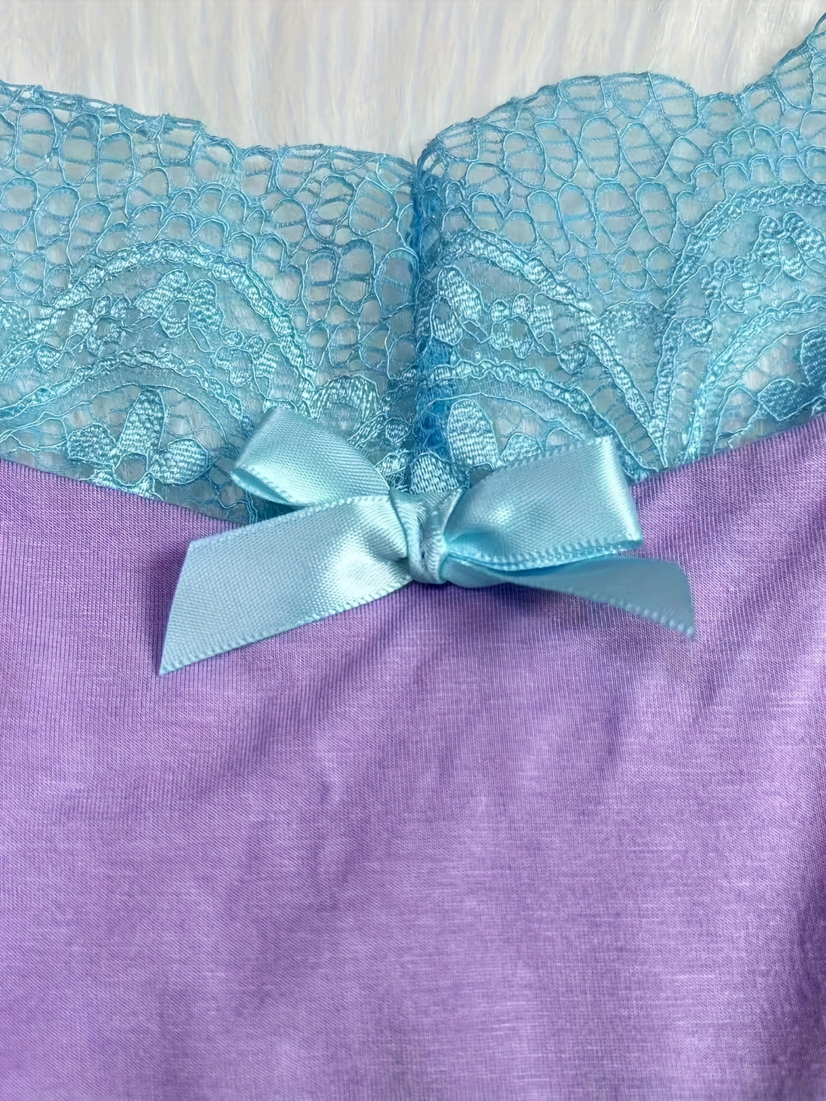 Contrast Color Lace Splicing V-Neck Bow Splicing Soft and Comfortable Skin-Friendly Casual Home Pajamas Set - product image 12