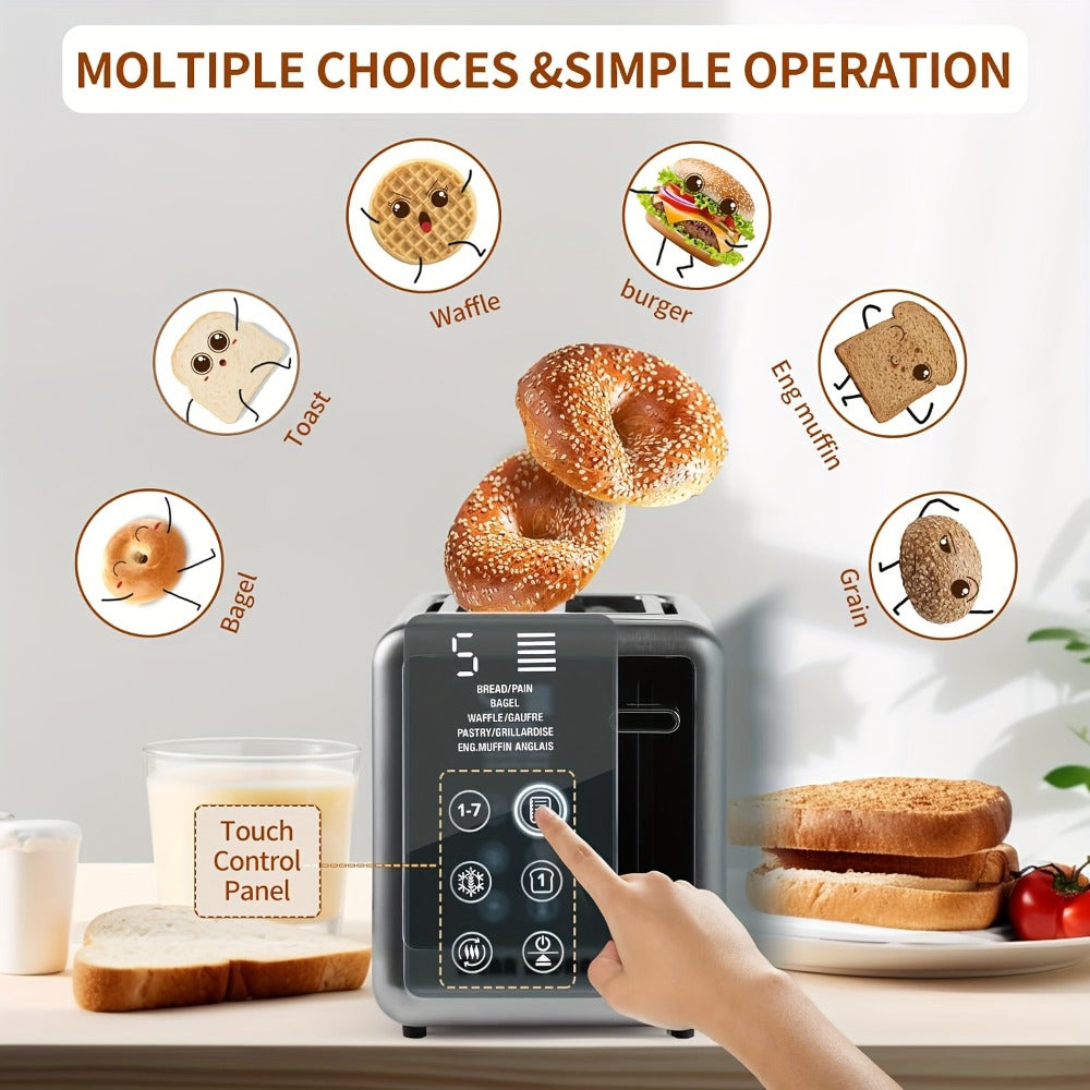 Stainless Steel Toaster 2-Slice Smart Touch Screen – 5 Bread Selections, 7 Shade Settings, Bagel/Defrost/Cancel/Reheat, 1.5" Wide Slot, Removable Crumb Tray - product image 5
