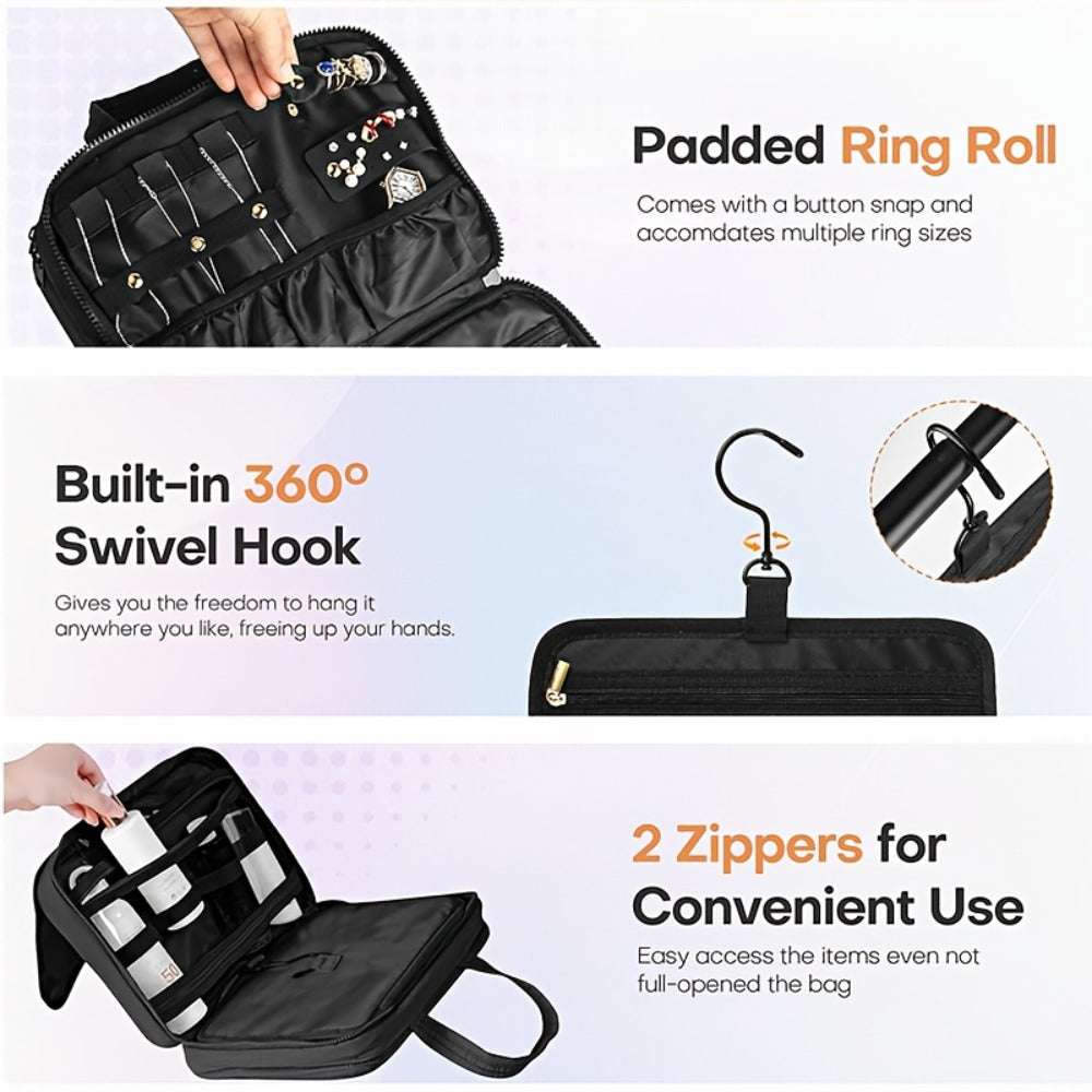 Hanging Travel Toiletry Bag Large Capacity for Full-Size Products Waterproof Cosmetic Organizer with Hook — Bathroom Makeup Travel Bag for Women Pink Beige Black - product image 8