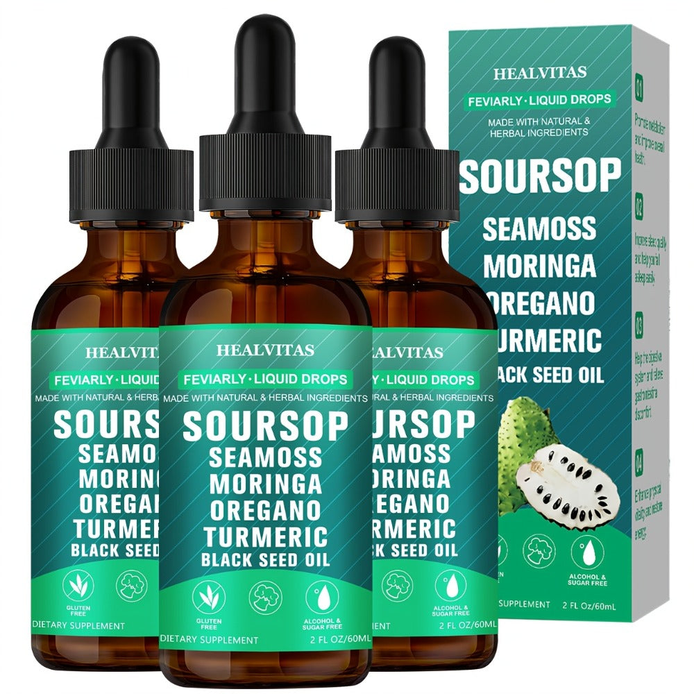 Soursop Bitters Liquid Drops 10-in-1 with Sea Moss Ashwagandha Moringa Turmeric Black Seed Oil — Plant-Based Immune & Energy Herbal Extract | Sugar-Free | 2.03 fl oz - product image 6