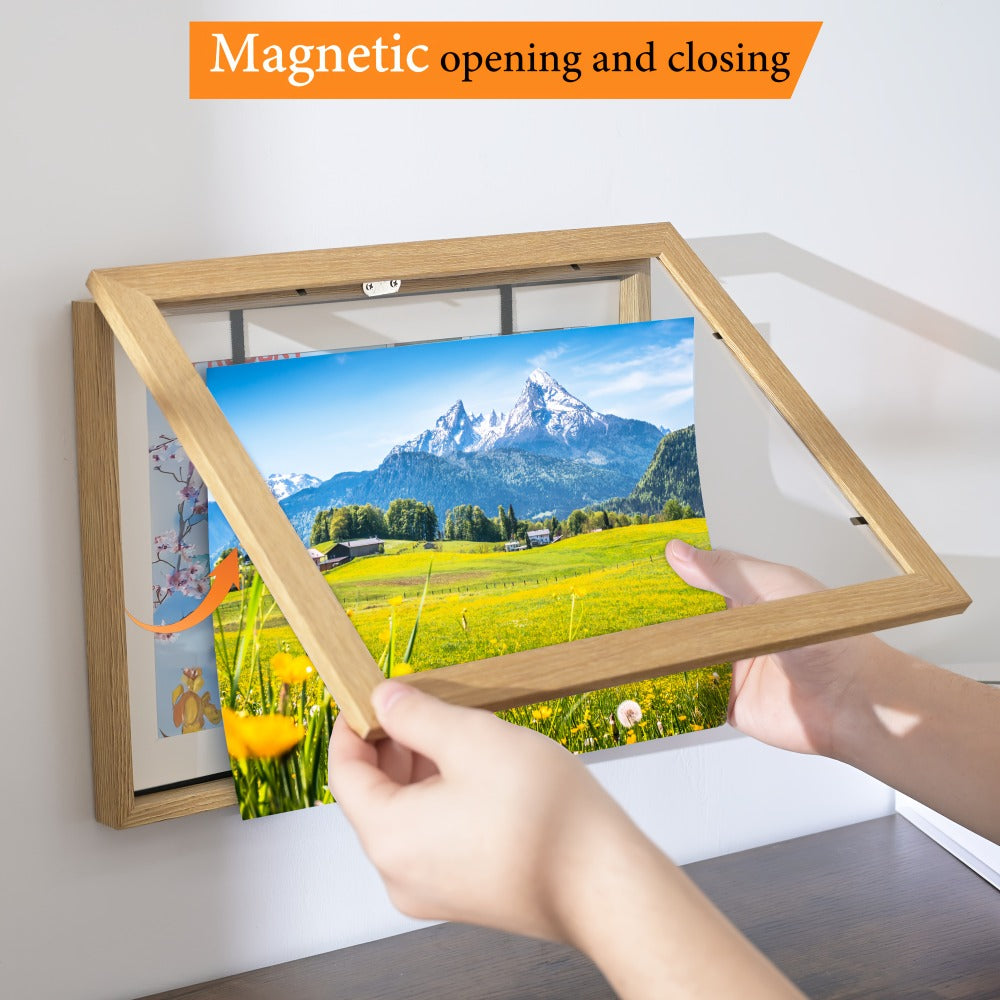 Kids Art Frames Front Opening Changeable Artwork Display Frames for Children Drawings Crafts Photos Wall Gallery - Set of 2 or 4, Black White Wood Grain - product image 4