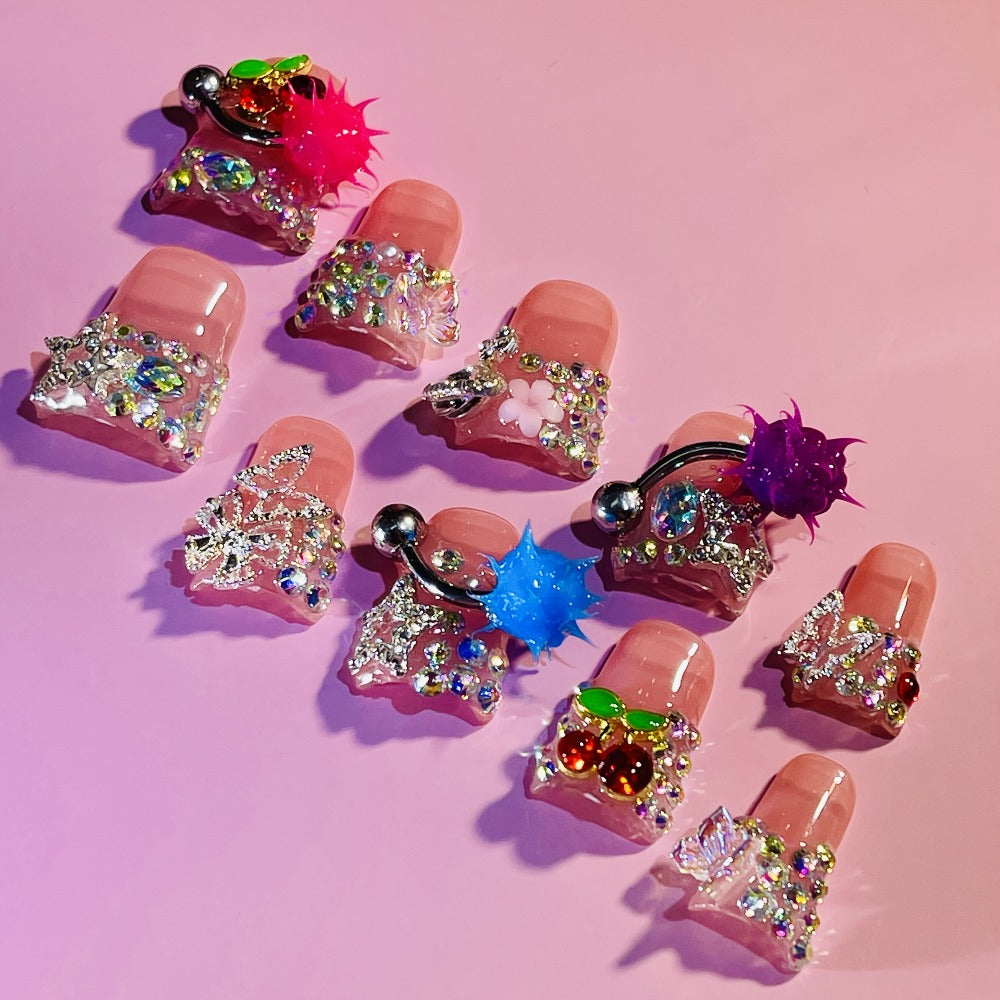 Duck Tip Press On Nails Pendulum Design Bold Colorful Handmade Nail Art Reusable Salon Quality Glue-On False Nails for Everyday Party Wedding Special Occasions Women Teens S M L Si - product image 3