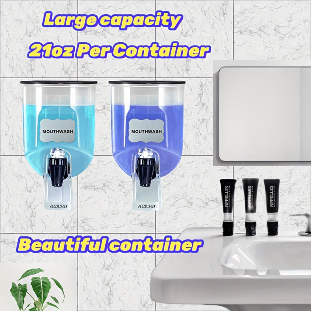 Mouthwash Dispenser Wall Mounted 2-Pack 21 oz Plastic Container - No Electricity Required, Space Saving Bathroom Organizer for Countertop Storage, Durable Refillable Liquid Soap &  - product image 11