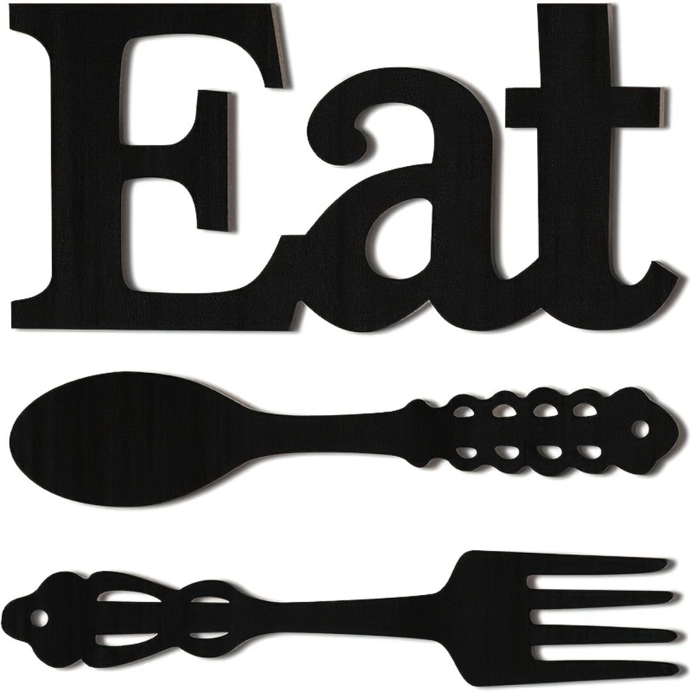 EAT Sign Wall Decor with Fork and Spoon | Rustic Wood Hanging Letters for Kitchen Dining Room | Country Farmhouse Wall Art Wooden EAT Decoration in Black - product image 2