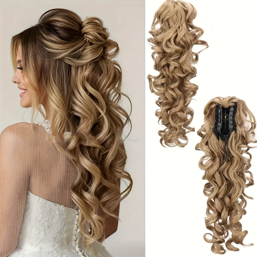 Scroll Curl Claw Clip Ponytail Extension Gradient Color 16 Inch | Synthetic Heat Resistant Hairpiece 5 Colors Linen Brown Golden Grey for Women Daily Wear & Special Occasions - product image 8
