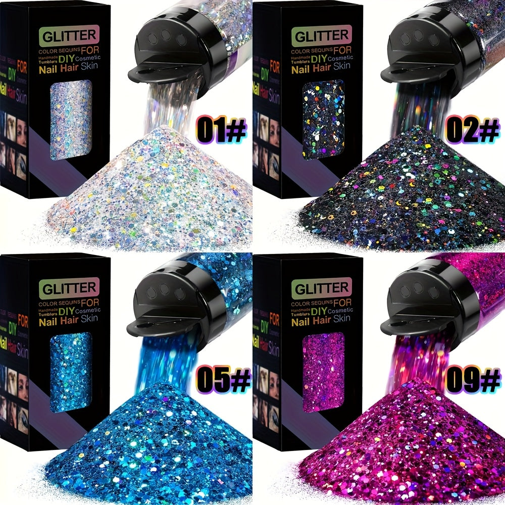 Holographic Chunky Glitter Set 4 Boxes 200g — Laser Diamond Metallic Hexagonal Flakes for Epoxy Resin, Tumblers, Scrapbooking, Nail Art & DIY Crafts, Mixed Colors - product image 14
