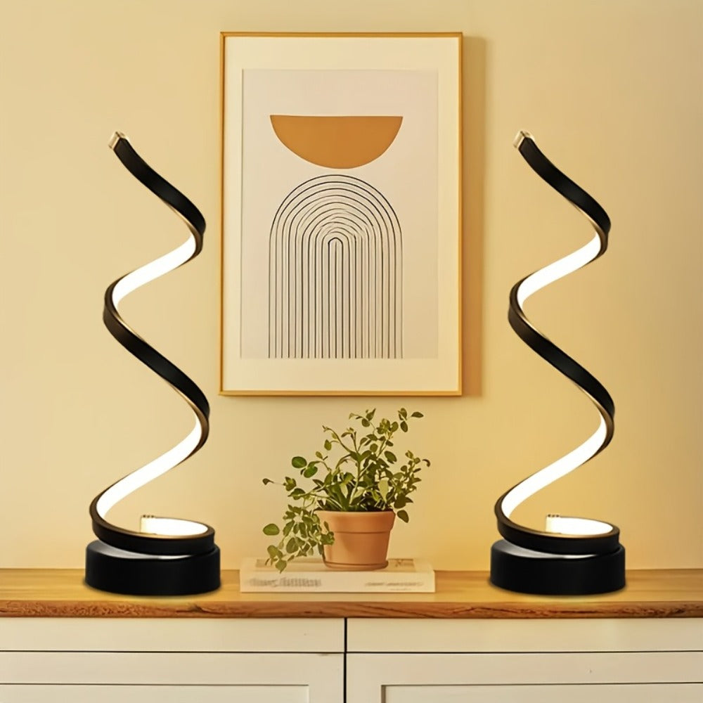 Dimmable Spiral Table Lamp with Touch Control & USB-C Charging Port, 3-Way Brightness Bedside Nightstand Lamp, Modern Minimalist LED Desk Lamp for Bedroom Living Room, Black & Whit - product image 5