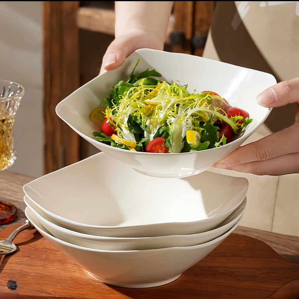 Salad Bowl and Plate Set 4/8/16 Piece – Reusable White PP Plastic Microwave Safe Stackable Lightweight Tableware for Picnic Outdoor Party Wedding Hotel Camping Dessert Cold Dish Se - product image 6