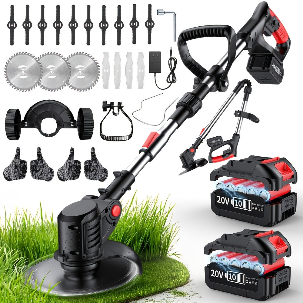 Portable Cordless Electric Lawn Mower, 3-in-1 Trimmer Edger Shrub Cutter W/ Adjustable Height & Rotating Head 3 Blades & 2 High-Capacity Lithium Batteries - product image