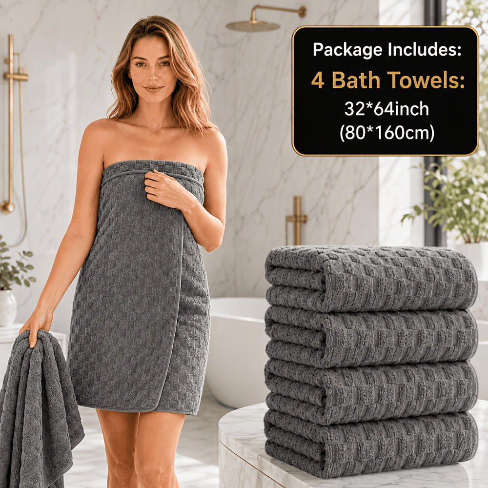 Oversized Bath Towel Set 800GSM 32x64 Inch Extra Large Microfiber - Ultra Soft Quick Dry Striped Spa Grade | Single or 4pcs Random Color | Beige White Light Blue Dark Gray | Modern - product image 6