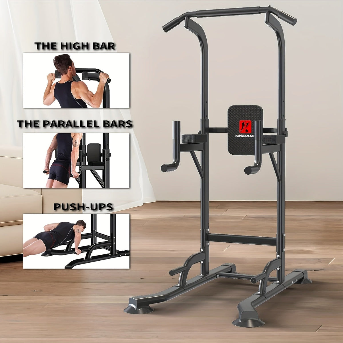 Adjustable Height Multi-Function Home Gym Strength Training Workout Station for Dips, Chin Ups, Push Ups, Leg Raises & Upper Body Exercise, 3 Models Available - product image