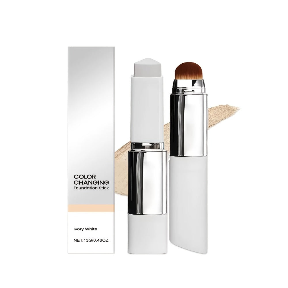 Skin Tone Adapting Color-Changing Foundation Stick 2-Piece with Built-In Brush & Puff — Lightweight Matte Finish Sheer to Buildable Coverage Everyday Makeup for Women Ivory White N - product image 8