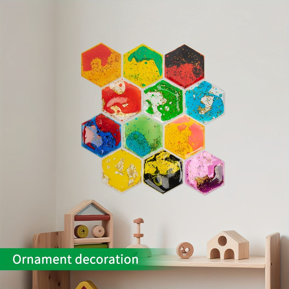 Liquid Tiles Vinyl Flexible Wall Stickers 12-Pack – Geometric Sensory Tiles for Wall & Floor Decor, Stress Relief Fidget Tiles, Square & Hexagon Shapes, 5.9 x 5.9 Inches Each - product image 9