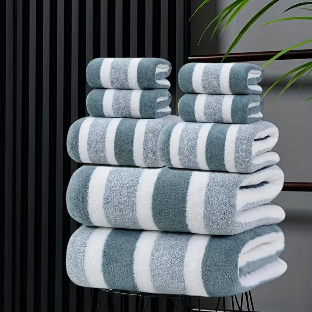 Towel Set 8 Piece Two-Color Striped - Super Absorbent Soft No Hair Loss Bath Towel Combo | 2 Bath Towels 2 Face Towels 4 Hand Towels | Grey Red Blue Green | Bathroom Family Hotel S - product image 8