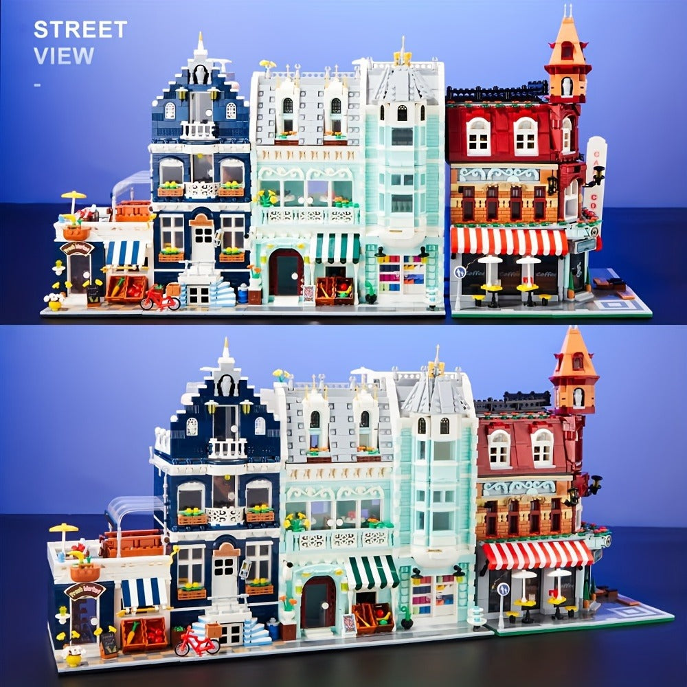 European Architecture Grocery Store & Market Street, 3-Level Mini Brick Model Kit for Adults & Teens, Creative Assembly Home Decor Display Piece, Great Gift - product image 8