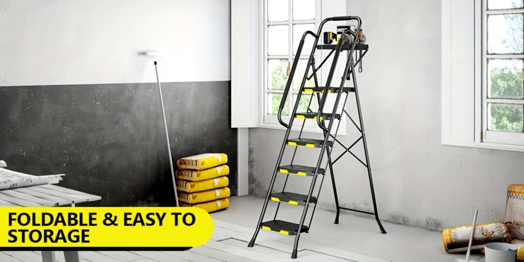 6 Step Ladder with Handrails & Tool Platform 800 LBS – Folding Step Stool Wide Pedal Steel Safety Ladder for Adults, Painting, Home, Garage & Outdoor Use – Auto Safety Lock, Compac - product image 9
